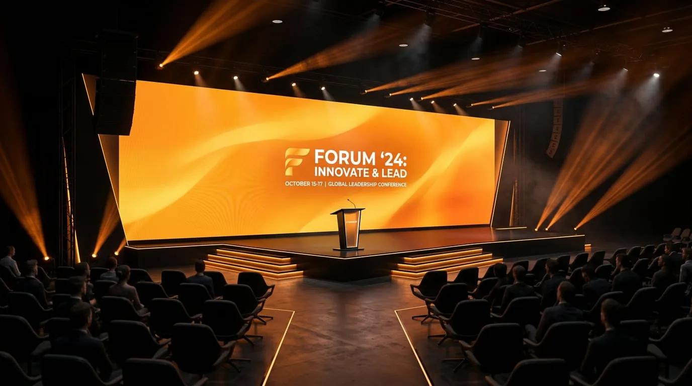 Keynote conference stage concept render, 3D event design Lahore