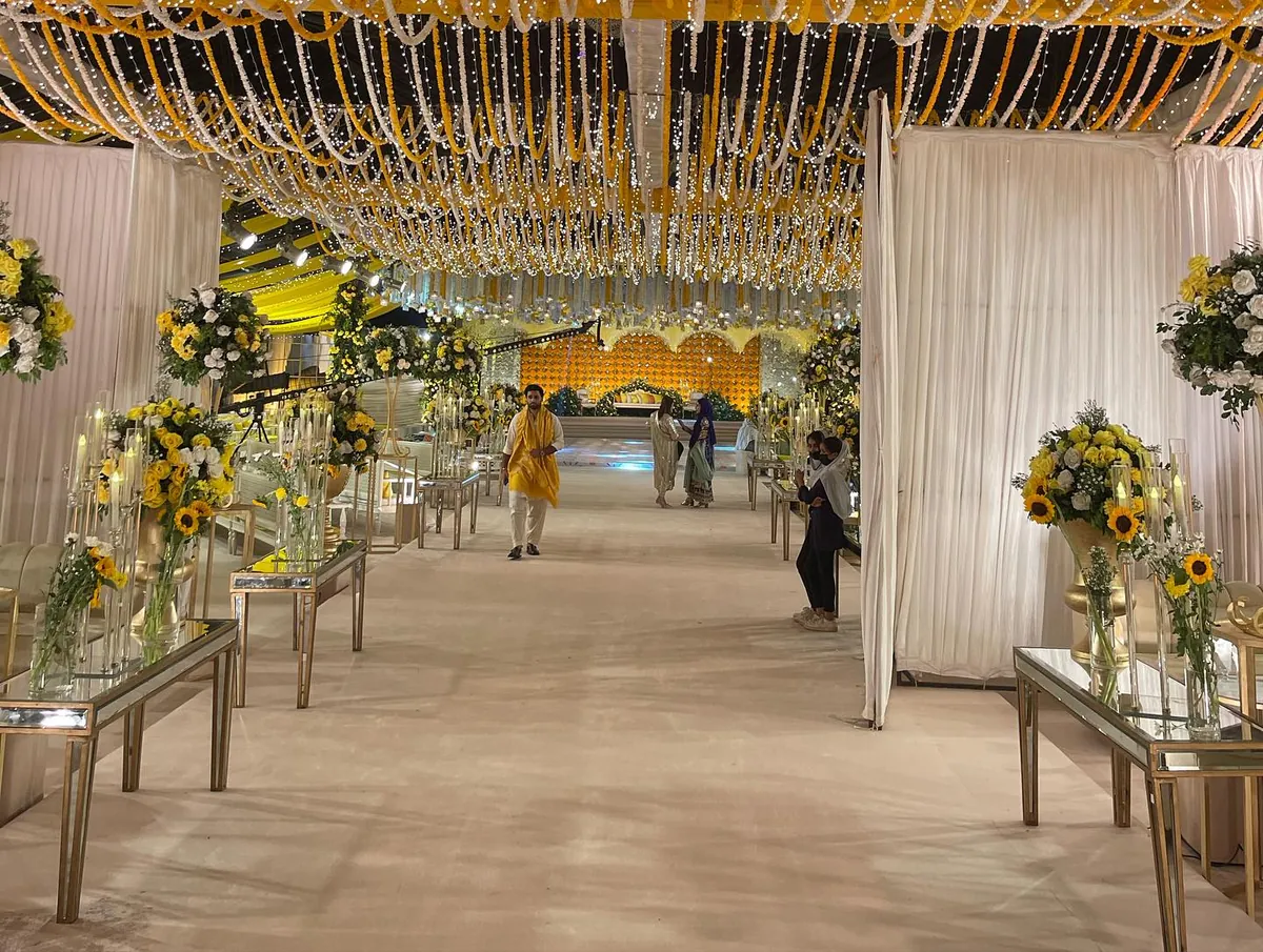 Real mehndi night décor and lighting produced by Baraka Events, Lahore