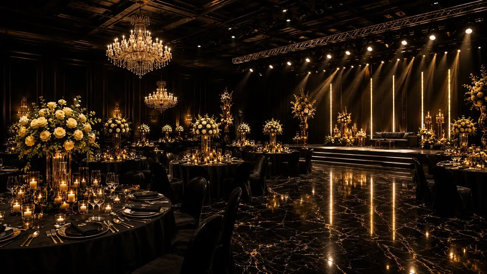 Event hall set up for a wedding reception in Lahore